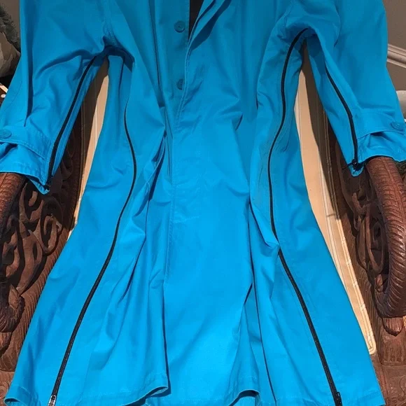 BALENCIAGA BLUE COTTON GABARDINE A-LINE TRENCH COAT W/BLACK ZIPPER ARM-HEMLINE 4 - Picture 8 of 16
